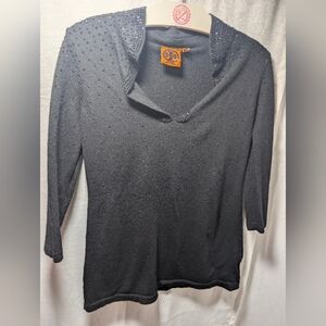 Tory Burch Vintage Black Crystal Embellished Tunic Sweater Size M